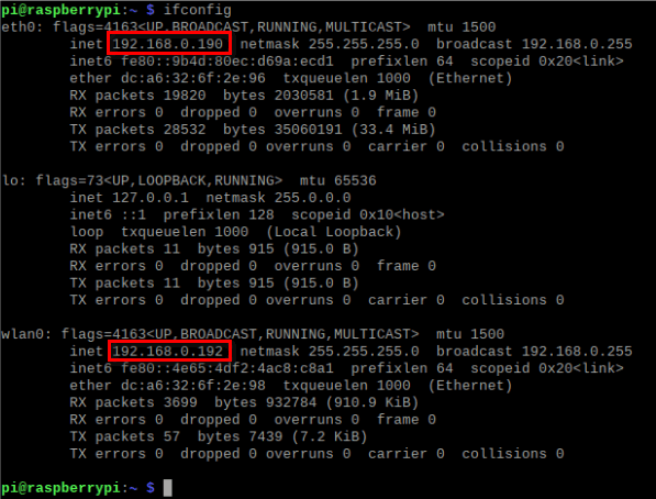 Raspberry Pi ifconfig